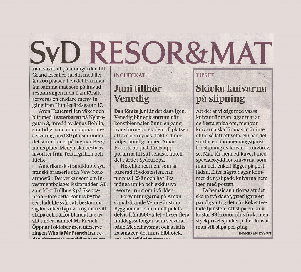 Knivbrevs fina recension i Svenska dagbladet